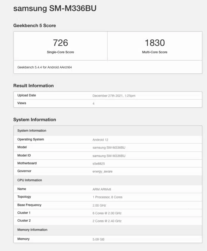Blog_Samsung Galaxy M33 5G Geekbench