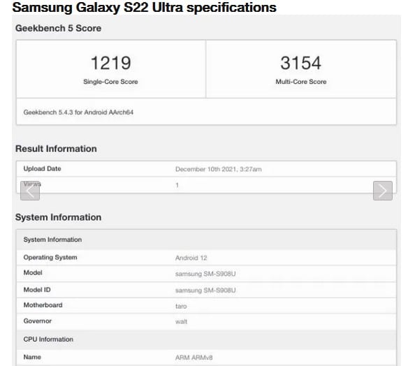 blog_Samsung Galaxy S22 Ultra specifications revealed via Geekbench